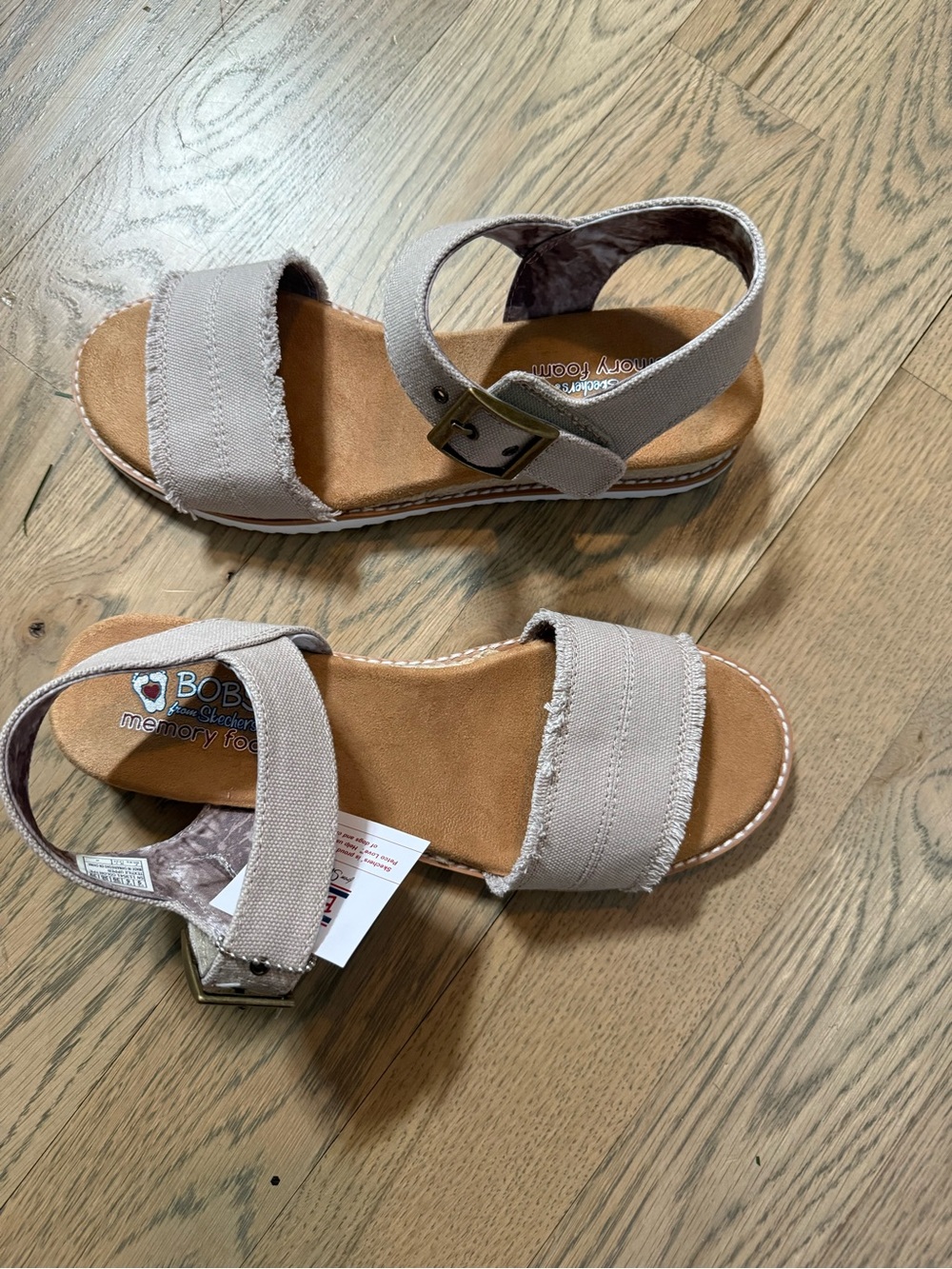 Robbie Bee Girls Beige Canvas Strap Memory Foam Sandals